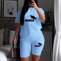 Image 1 of Two Piece Set Summer Short Sleeve O-Neck Tee Tops+Pencil Shorts