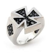 Image of Iron Cross Ring Stingray Leather Sterling Silver str025