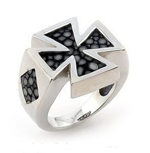 Image of Iron Cross Ring Stingray Leather Sterling Silver str025