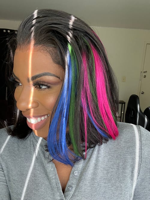 Image of HD Crystal Lace BOB wig with NEON colored clip ins 