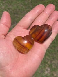 Image 4 of Yellow Fluorite Carved Hearts Pair #2516