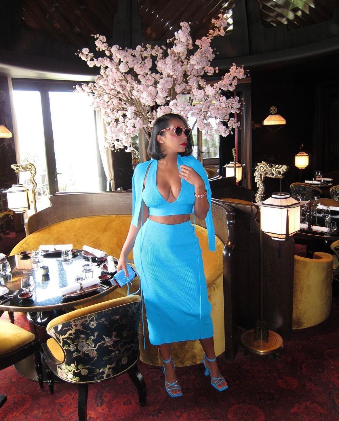 Image of ZARA TEAL RIBBED 3-PIECE SKIRT SET (M)