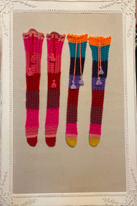 Image 1 of Thigh High Crochet Socks Yellow Toe 