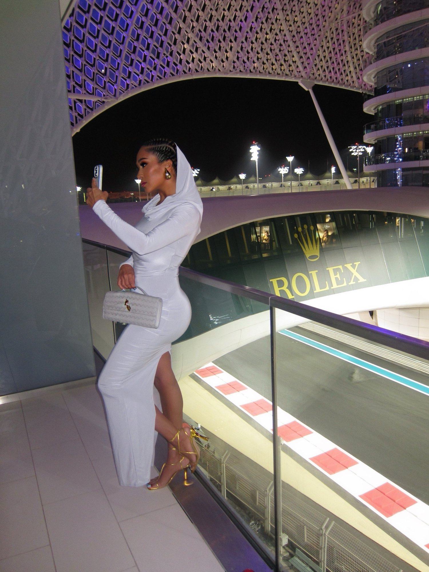 Image of GREY DOUBLE-LINED HOODED MAXI DRESS (XS)