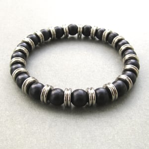 Image of Black Wood And Metal Washer Mixed Bead Bracelet 