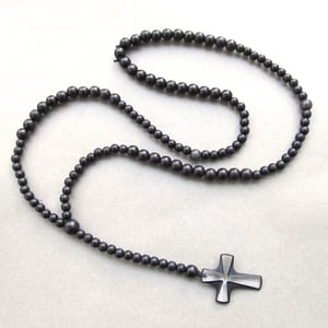 Image of Black Wooden Beaded Rosary With Large Crystal Cross