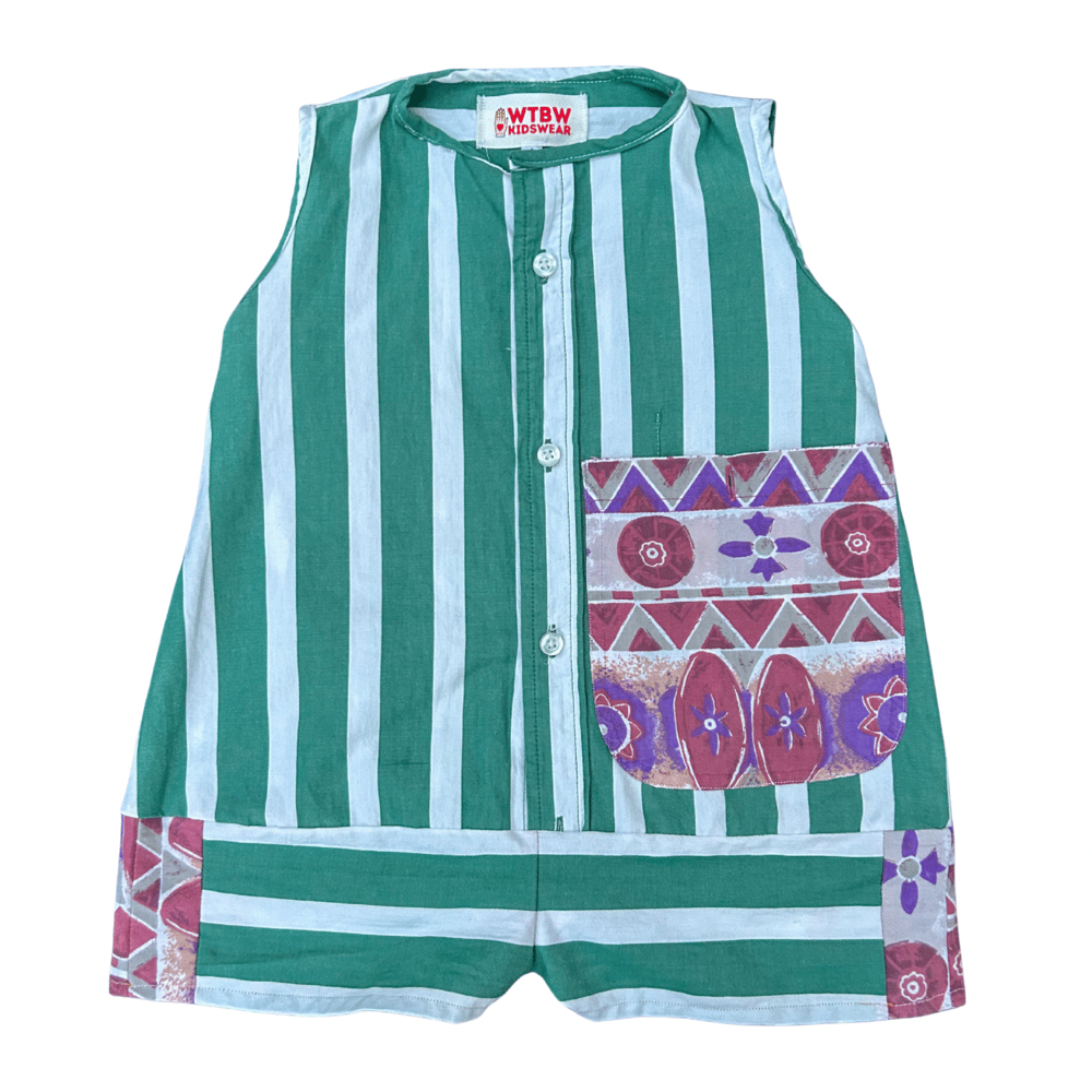 Image of Green Stripe Romper - Size 1-2