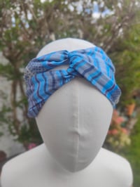Image 2 of Boho turban Head Band- sari fabric blue stripes