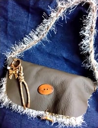 Image 1 of Grey leather shoulder bag with crocheted front 