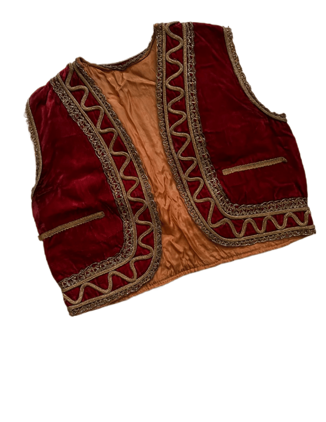 late 60s red ottoman ruby silk velvet bolero vest waistcoat