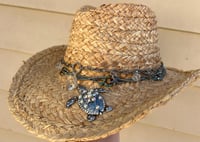 Image 2 of Natural Straw Cowboy Silver Turtle and Ocean Theme Band