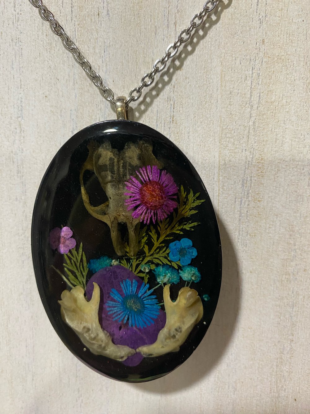 Floral Rat Skull and Jawbones Pendant 