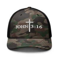 Image 1 of John 3:16 Camo Trucker Hat