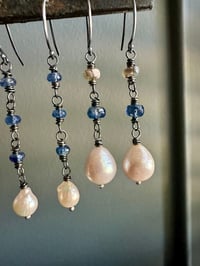 Image 14 of Akoya pearl and kyanite dangle earrings