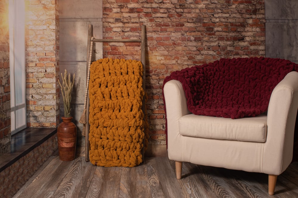 Image of Cozy Chunky Blanket-Mustard 