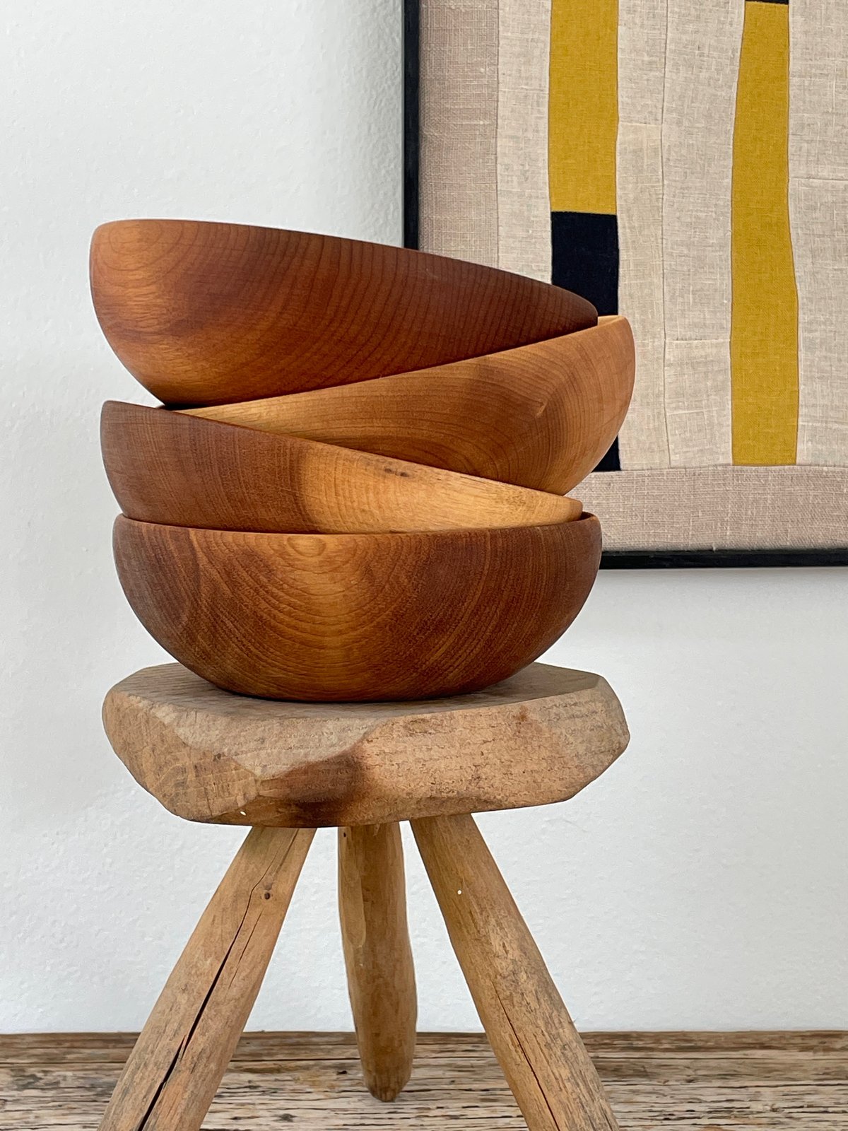 Image of SET OF 4 VINTAGE WOODEN BOWLS