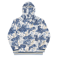 Image 1 of By TeamLUCCI™- "BLUE PORCELAIN TIGER" All Over Print Cotton Hoodie