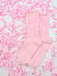 Image 2 of Pink Satin Bow Grip Socks 🎀