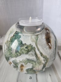 Image 2 of Handmade Resin Tea Light Sphere with Moss Agate Crystal | 4 inch - 2 Styles 