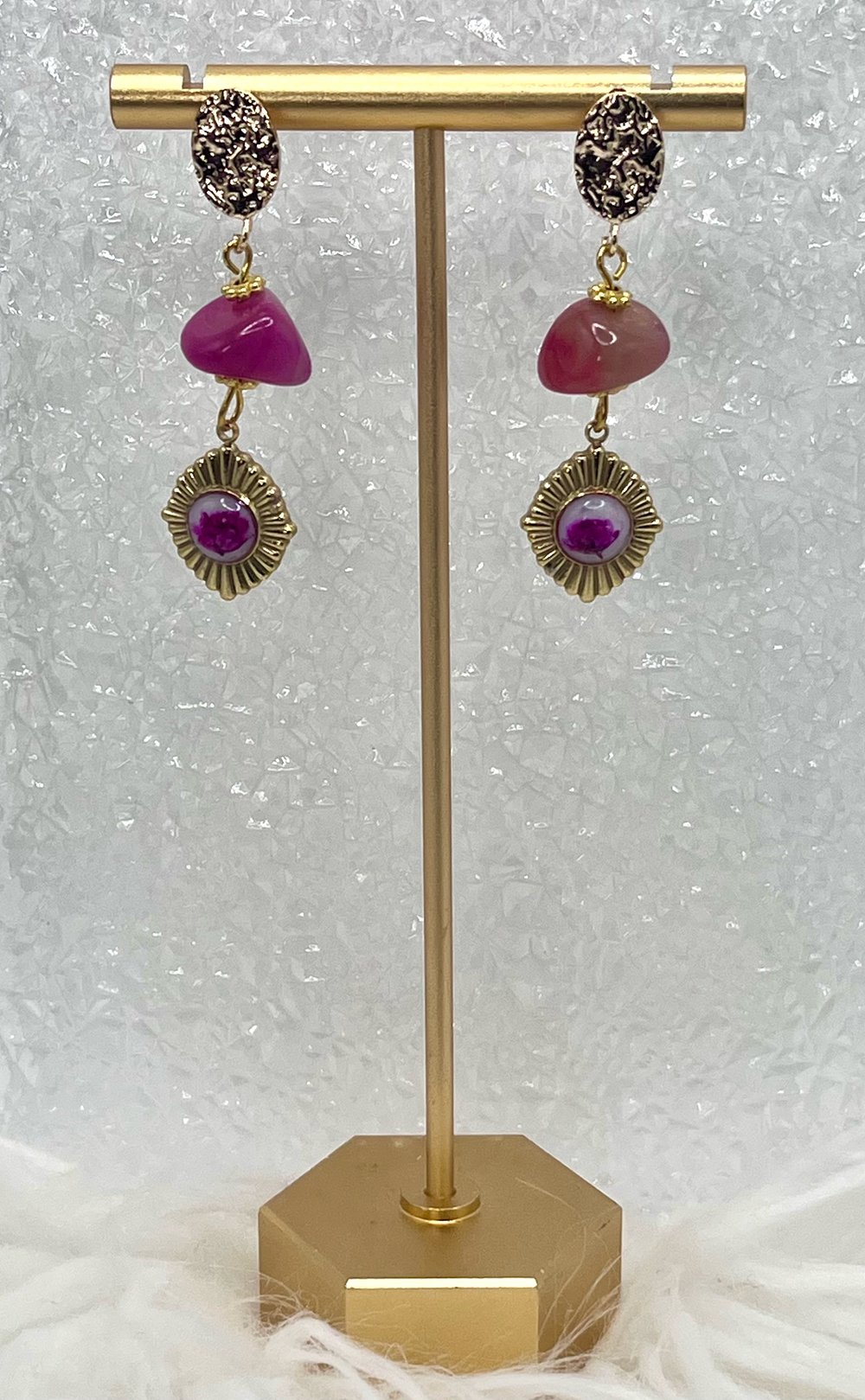 Image of PURPLE FLORAL BEADED DANGLES 