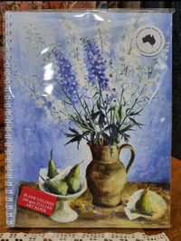 Margaret Olley Large Note Book - Delphiniums and Pears