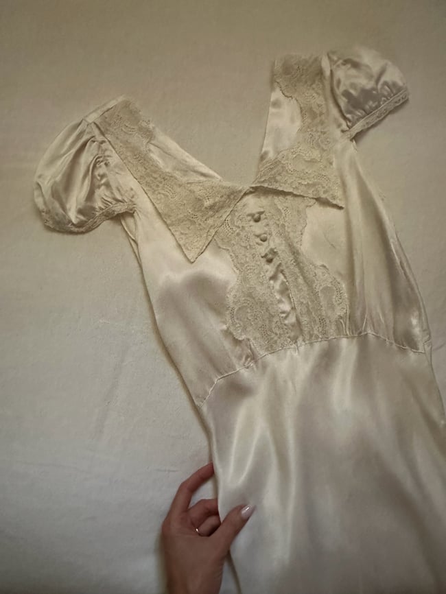 vintage liquid satin bias seam slip dress 30s 40s