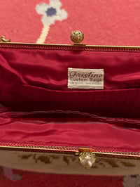 Image 2 of MADE IN DETROIT large 1950s floral countryside needlepoint purse in cream