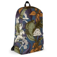 Image 3 of Art Nouveau Inspired Blue, Orange and White Boho Hippie Floral Sketch Backpack