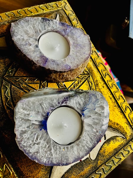 Image of Purple agate t light candle holder 