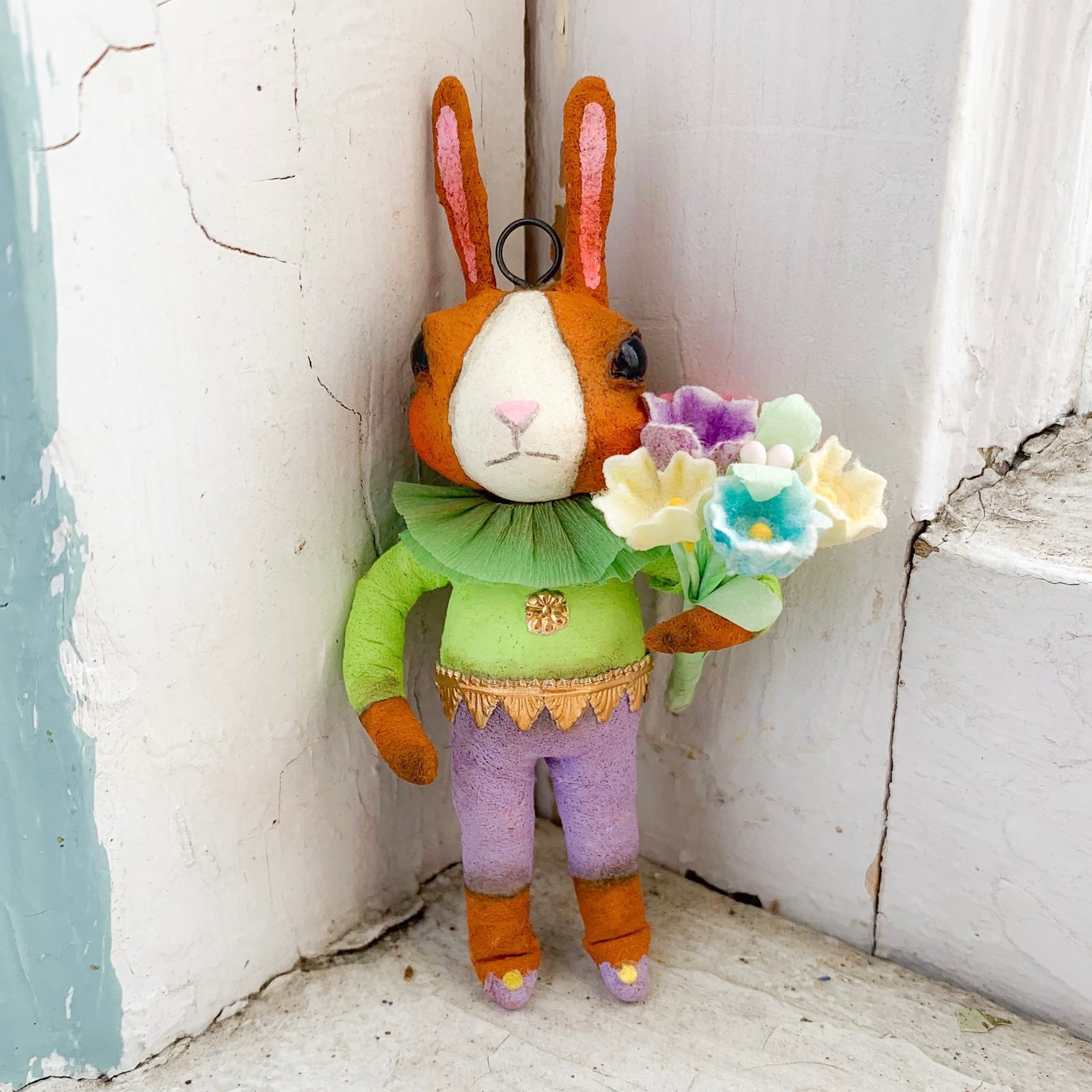 Caramel Dutch Rabbit with Florals | Spun Cotton Ornament Co.