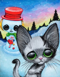 Image 1 of Cat Snowman Original Acrylic Painting 