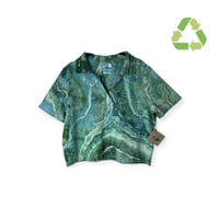 Image 1 of ♻️ UPCYCLED L Ladies Pickleball Crop Polo in Verdant Geode Ice Dye