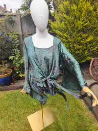 Image 2 of Kimono and cami top Set-dark green and black grey