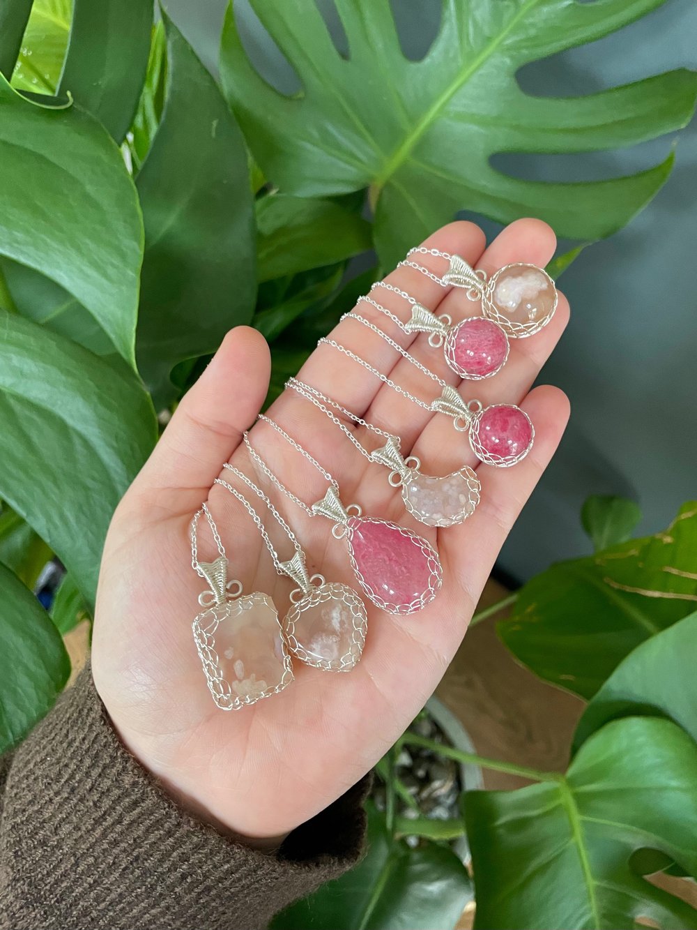 pink floral crystal necklaces!