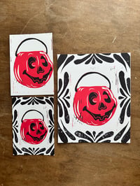 Reproduction linocut print - trick or treat