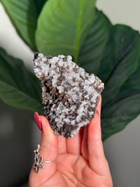 Image 1 of SUGAR DRUZY CHALCEDONY X MANGANESE WITH MINI DOUBLE TERMINATED CALCITES -MOROCCO- N