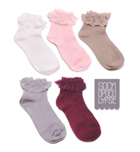 Image of Coloured Cotton Socks with Ruffled Nylon Lace