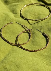 Image 4 of Twisted Brass Large Handmade Hoop Earrings 