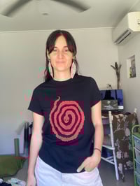 Image 3 of Red Snake Print on Black Organic T-Shirt - Feminine Cut