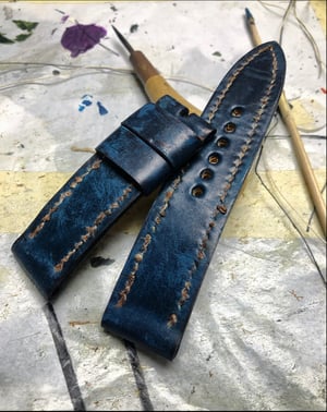 Image of “Shipwreck” Watch Strap - Navy Antiqued Horween Shell Cordovan with Distressed Hand Stitching