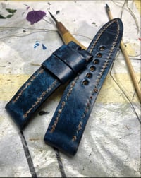 Image 2 of “Shipwreck” Watch Strap - Navy Antiqued Horween Shell Cordovan with Distressed Hand Stitching