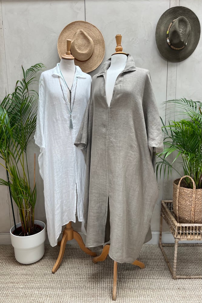 Image of Robe de Plage en lin Taupe