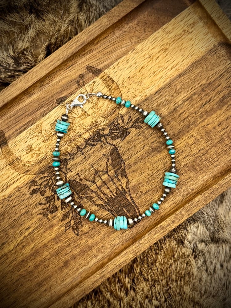 Image of Sterling Beads & Kingman Anklet - 10”