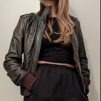 Image 1 of ZARA TRF leather collection brown genuine leather jacket