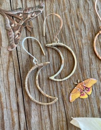 Image 1 of Small Hammered Crescent Moon Earrings