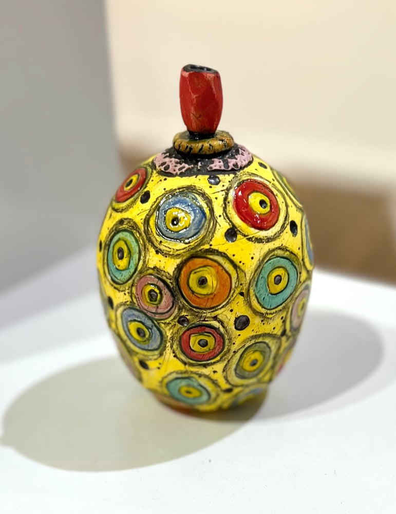 Image of Colored Circles with red spout Vessel- Cynthia Marks
