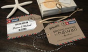 Image of Luggage Tags Save the Dates - Airmail on Kraft paper
