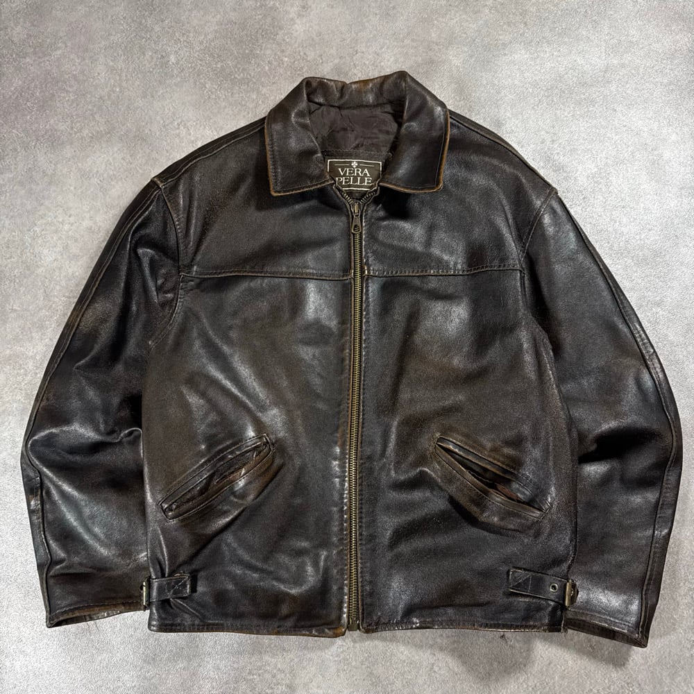 Image of 1990s Heavyweight Cropped Leather Jacket, Size Medium
