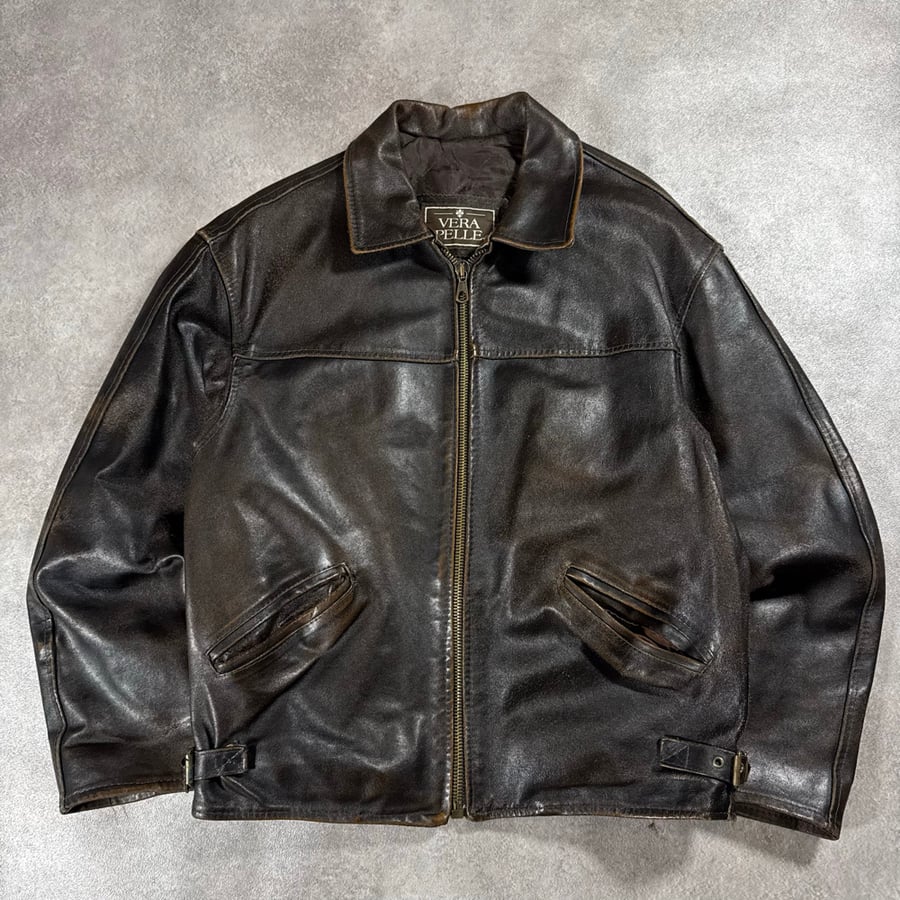 Image of 1990s Heavyweight Cropped Leather Jacket, Size Medium
