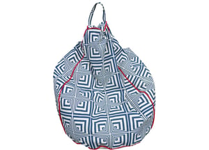 Image of Bean Bag in Navy Squares with Red Piping